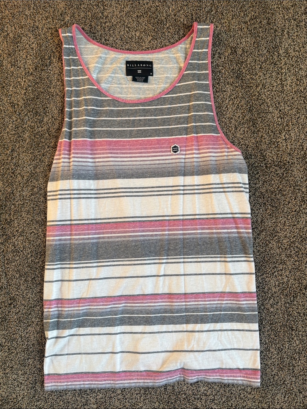 Men’s Billabong Gray White Pink Striped Tank